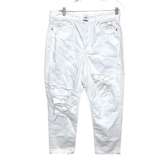 American Eagle Mom Jeans White Destroyed Womens 14 Short Distressed Ripped NWT - Picture 1 of 15